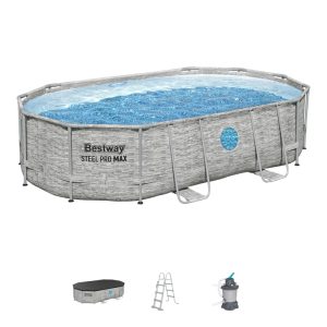 בריכה אובלית עם חלונות 4.88X3.05X1.07 + משאבת חול 950 גלון דגם : BESTWAY – 56946